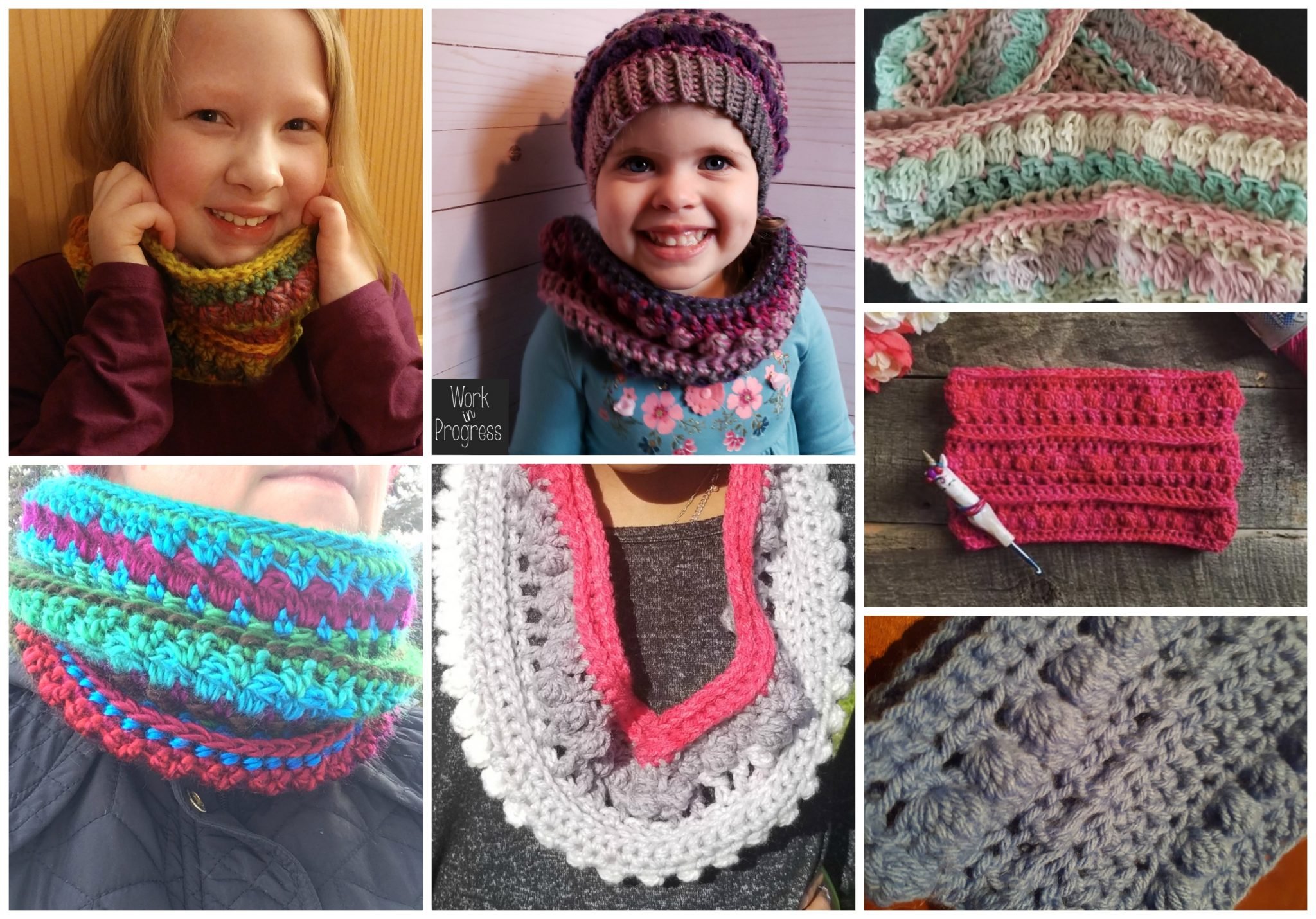 colorscape cowl tester Collage Colorscape Cowl and Beanie Crochet Patterns make for a super cozy set! Designed for use with beautiful Red Heart Colorscape yarn. Fun textured beanie and cowl are both one skein projects. Perfect Winter Crochet Patterns for kids and adults to enjoy! www.greenfoxfarmsdesigns.com