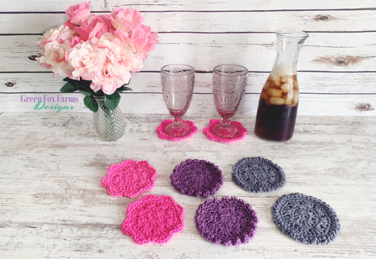 Sweet Stripes Coasters Pattern Sweet Stripes Coasters - Crochet Pattern for Adorable Round Coasters - Perfect for drinks or as small plant rugs - Free Crochet Pattern from greenfoxfarmsdesigns.com