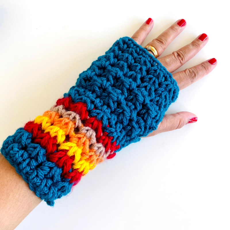 crochet autumn lake fingerless mittens