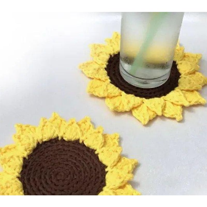 crochet sunflower coasters