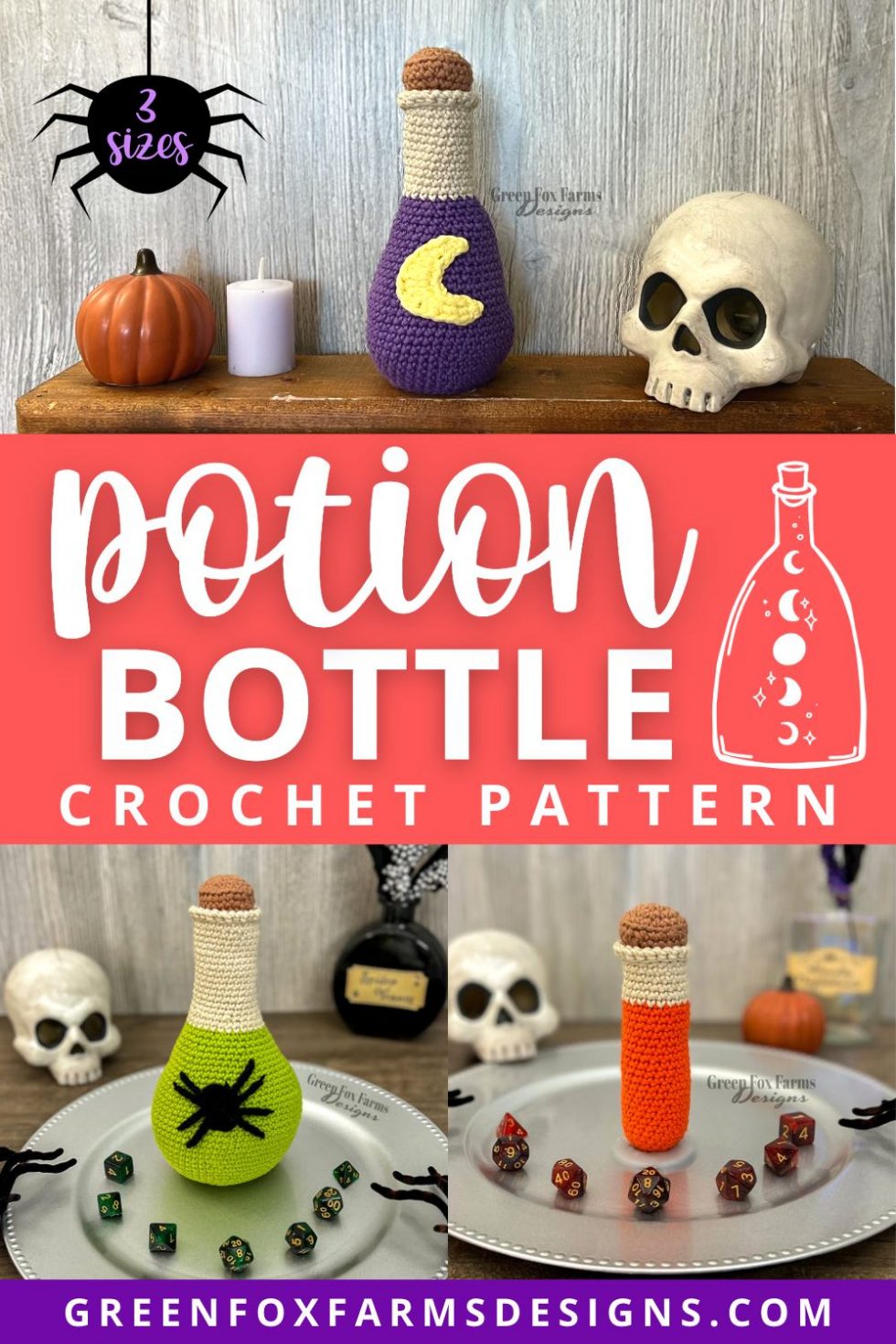 Free Potion Bottle Dice Bag Amigurumi Pattern • Green Fox Farms Designs