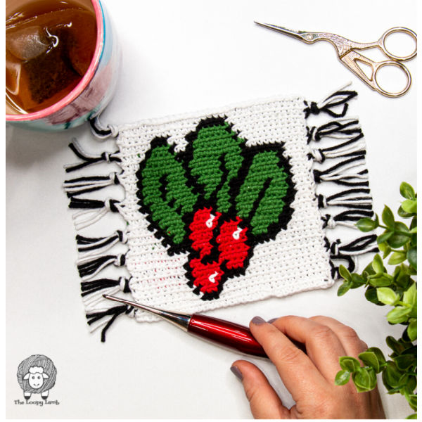 crochet holly mug rug