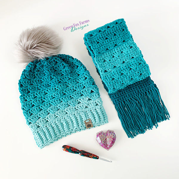 crochet sweet stripes slouchy hat and skinny scarf by green fox farms designs