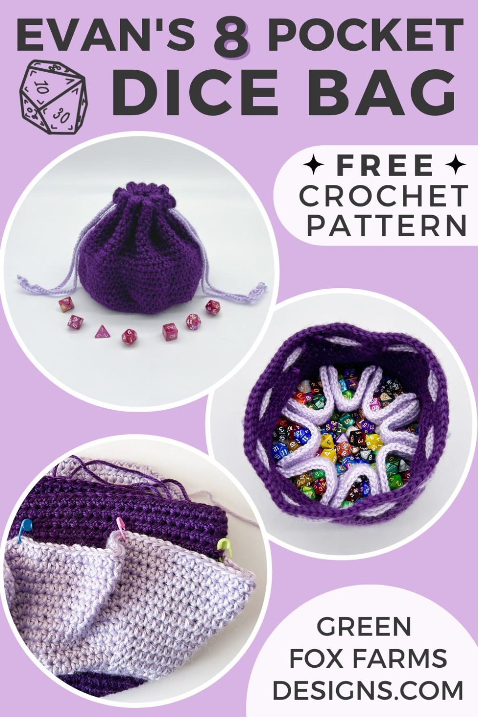 Evan's 8 Pocket Dice Bag Storage Free Crochet Pattern