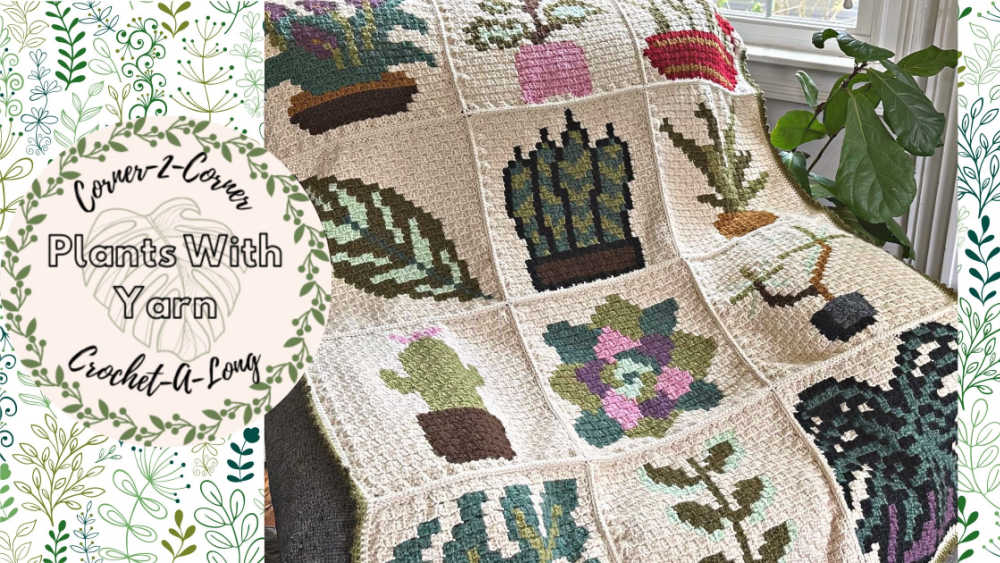Friendship Blanket hanging from ladder in shades of purple, red, white, and pink by www.suflowercottagecrochet.com