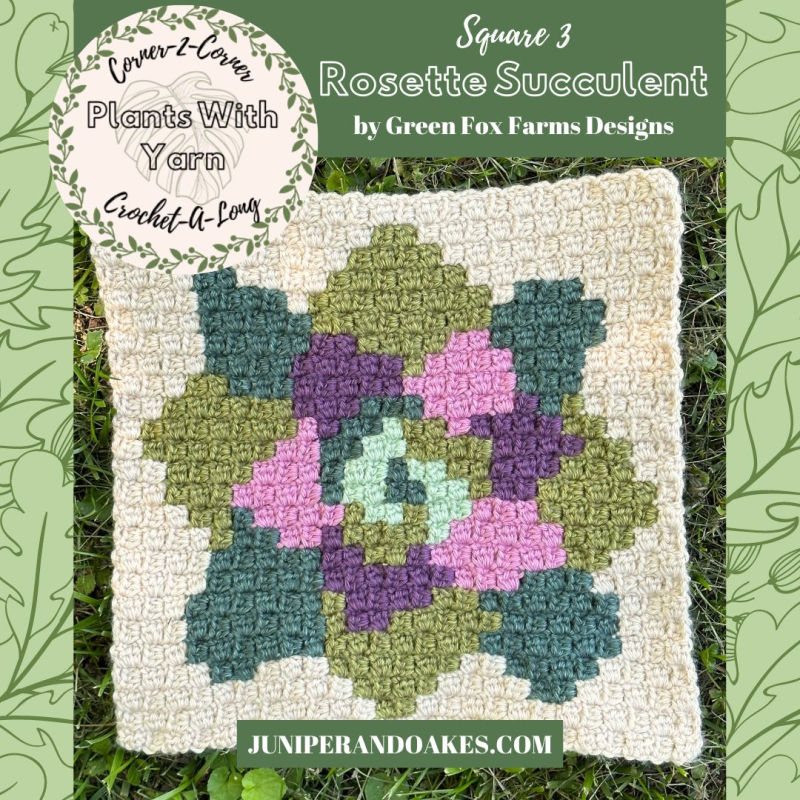 Sweet Stripes Friendship Square Crochet Pattern image with colorful crocheted afghan squares in purple, blue, coral, and mint green by www.greenfoxfarmsdesigns.com