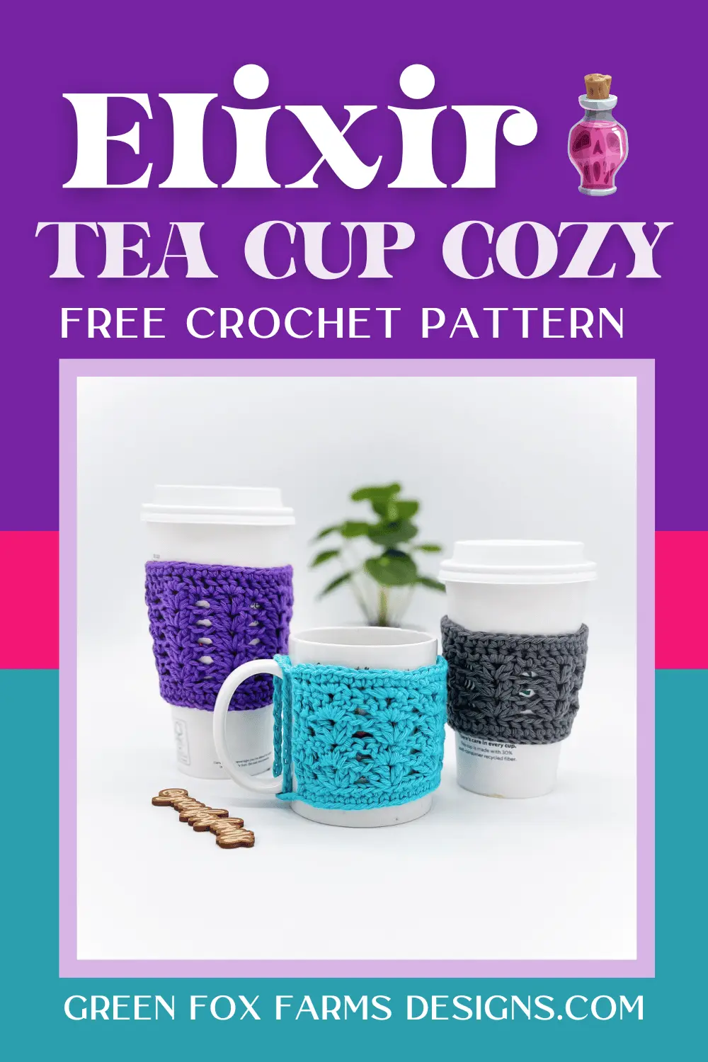 Sweet Stripes Friendship Square Crochet Pattern image with colorful crocheted afghan squares in purple, blue, coral, and mint green by www.greenfoxfarmsdesigns.com