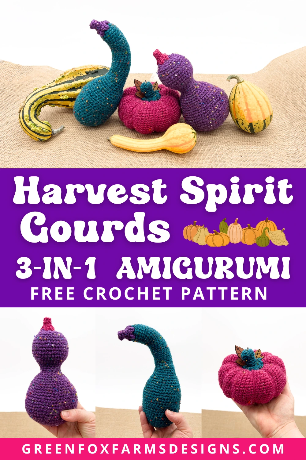 crochet Harvest Spirit Gourds and Pumpkin Crochet Pattern by Green Fox Farms Designs PIN 5