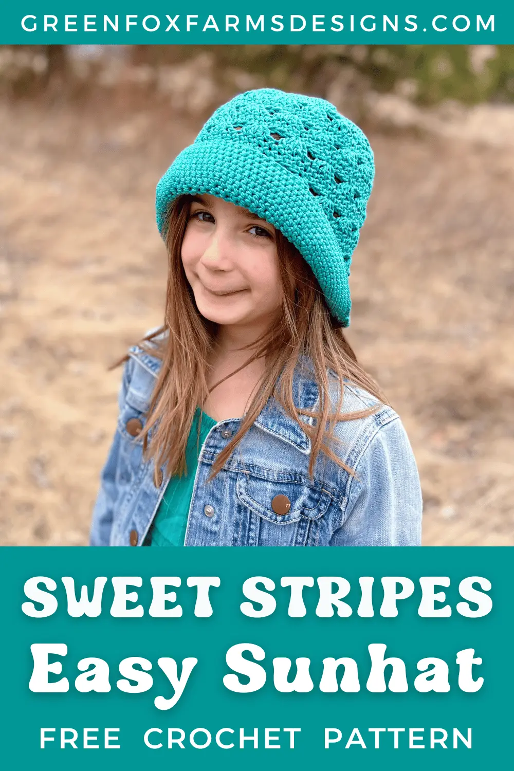 Sweet Stripes Friendship Square Crochet Pattern image with colorful crocheted afghan squares in purple, blue, coral, and mint green by www.greenfoxfarmsdesigns.com