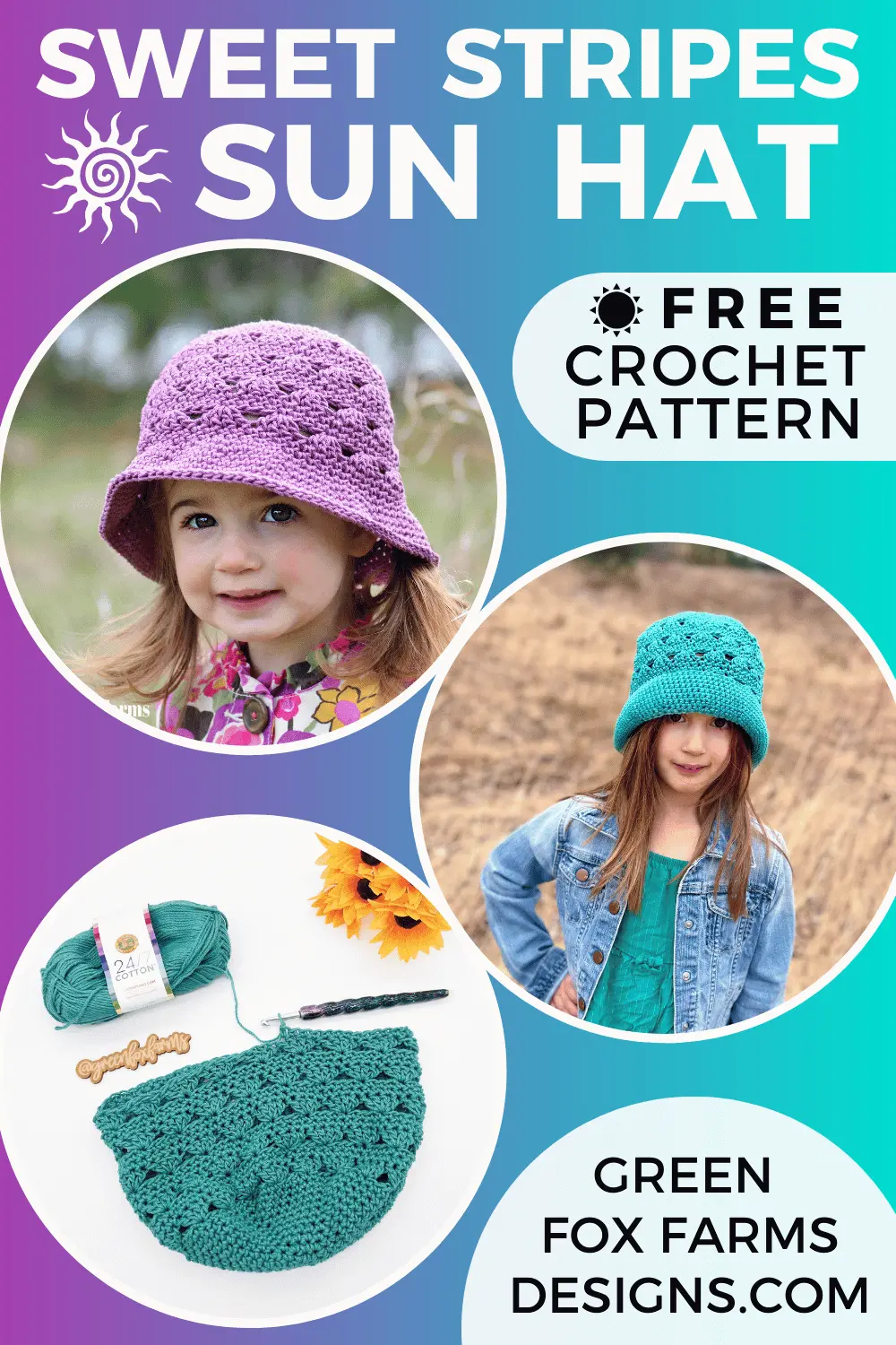 crochet Sweet Stripes Crochet Sun Hat Pattern Green Fox Farms Designs PIN 6