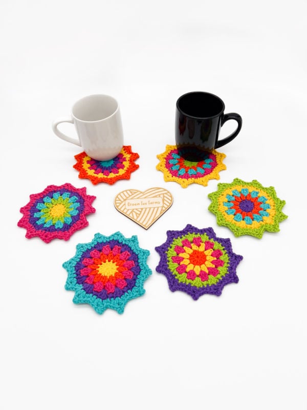 Calliope Coasters Mandala Colorful Quick Small Crochet Project Free Pattern<br />
