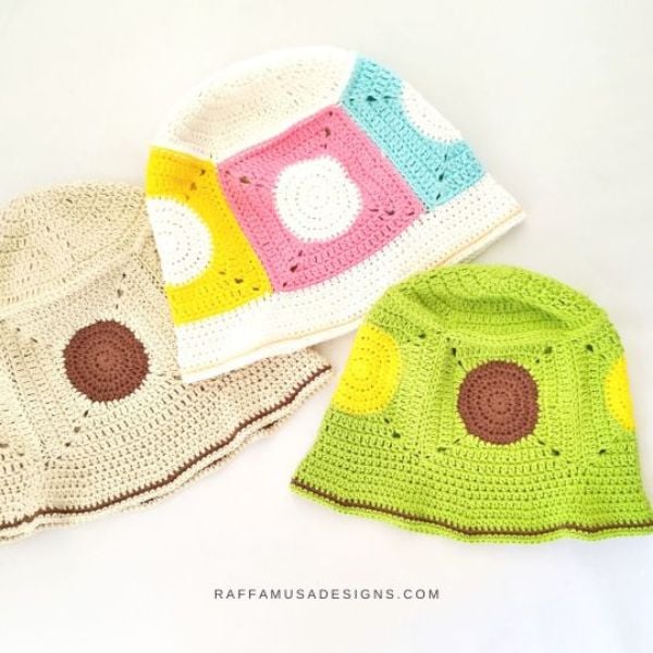 Dot Square Crochet Bucket Hat by Raffamusa Designs