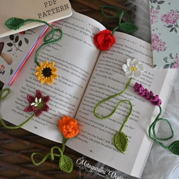 6 in 1 crochet flower bookmark pattern etsy