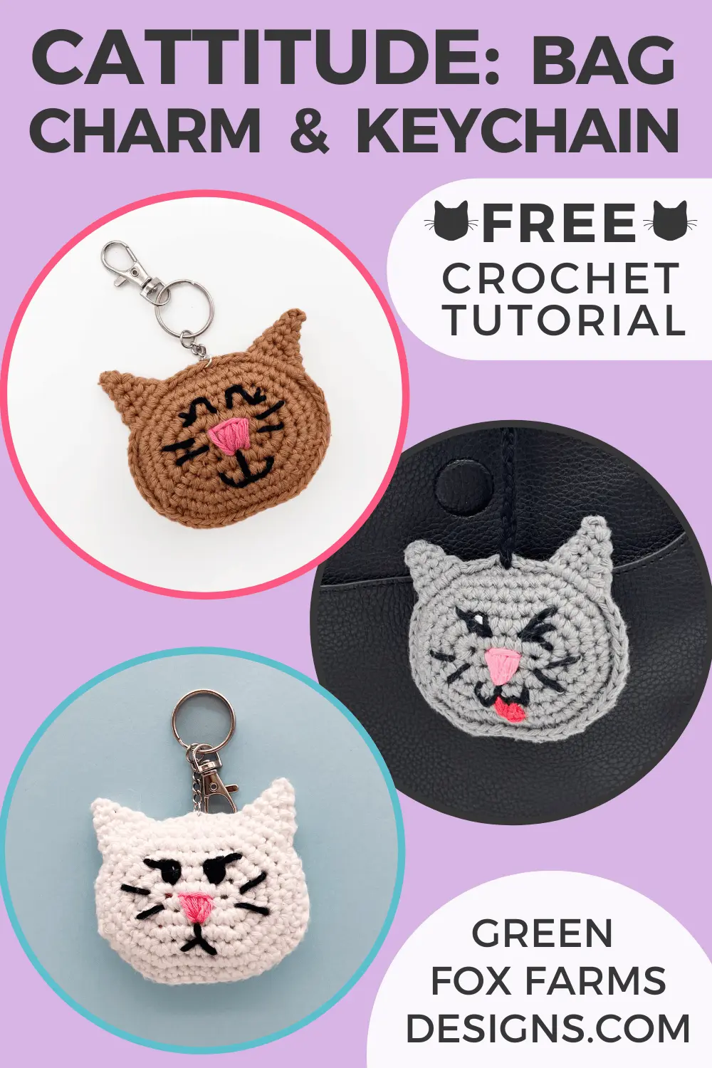 crochet Cattitude Free Purse Charm Crochet Pattern Green Fox Farms Designs PIN 6