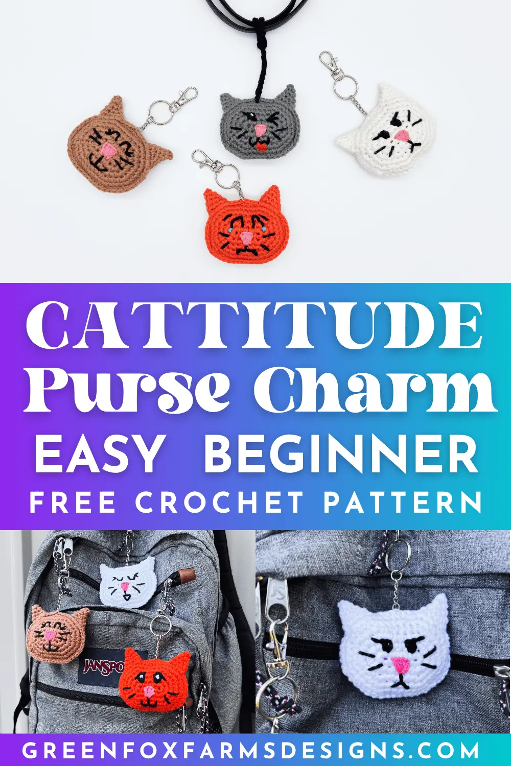 crochet Cattitude Free Purse Charm Crochet Pattern Green Fox Farms Designs PIN 7