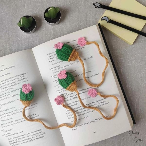Pink Flower Cactus Crochet Bookmark Pattern etsy