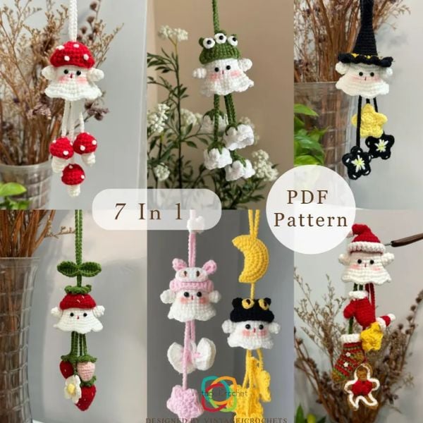 7-in-1 Ghost Car Charm Crochet Pattern etsy