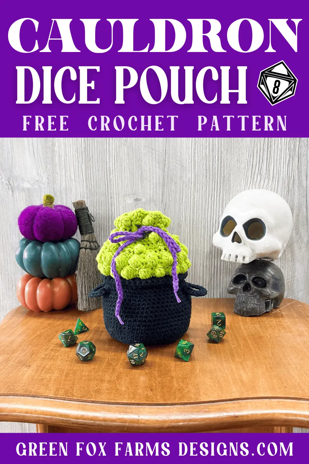 crochet Easy Crochet Cauldron and Dice Pouch Pattern Green Fox Farms Designs PIN 2