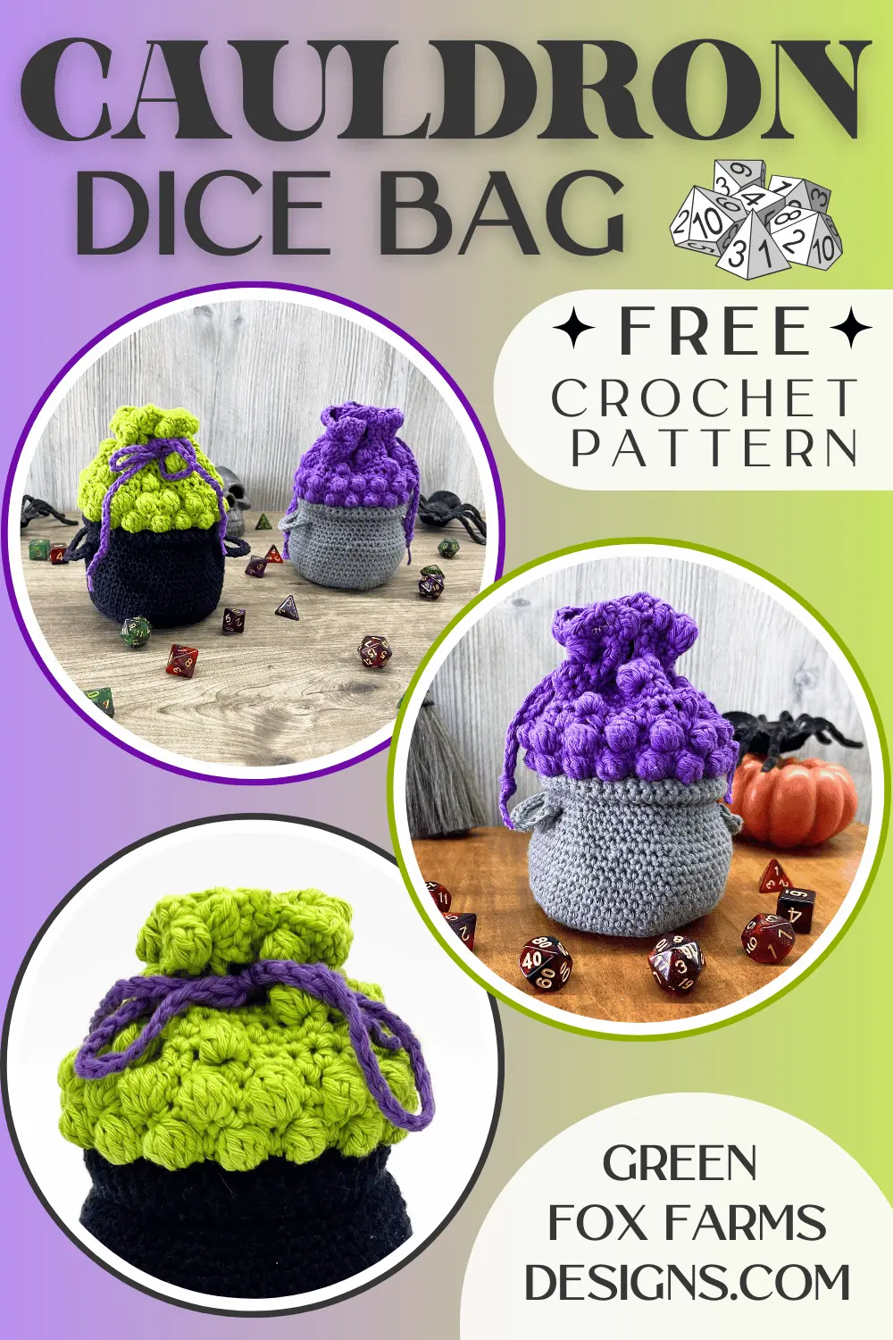 crochet Easy Crochet Cauldron and Dice Pouch Pattern Green Fox Farms Designs PIN 3