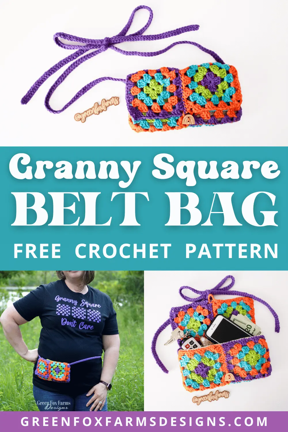 crochet Festival Belt Bag Granny Square Crochet Pattern Green Fox Farms Designs PIN 1
