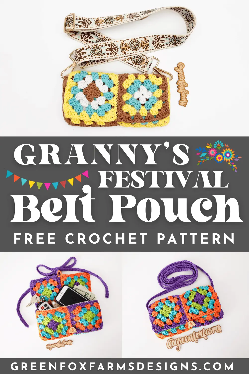 crochet Festival Belt Bag Granny Square Crochet Pattern Green Fox Farms Designs PIN 7