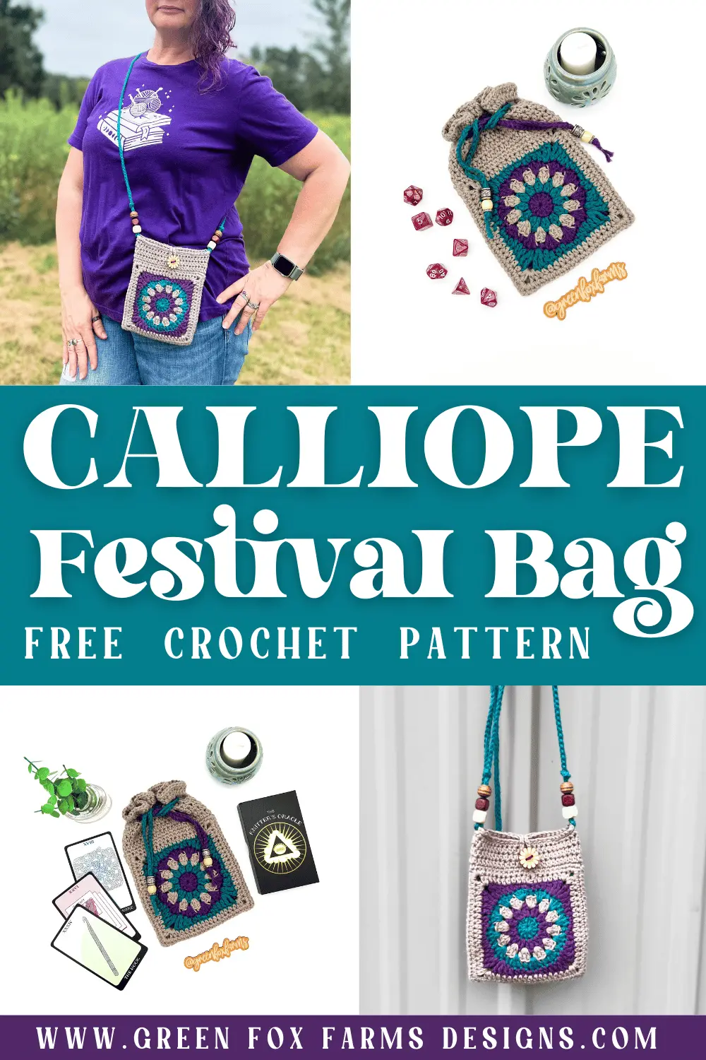 crochet Free Calliope Crochet Crossbody and Drawstring Pouch Pattern Green Fox Farms Designs PIN 1
