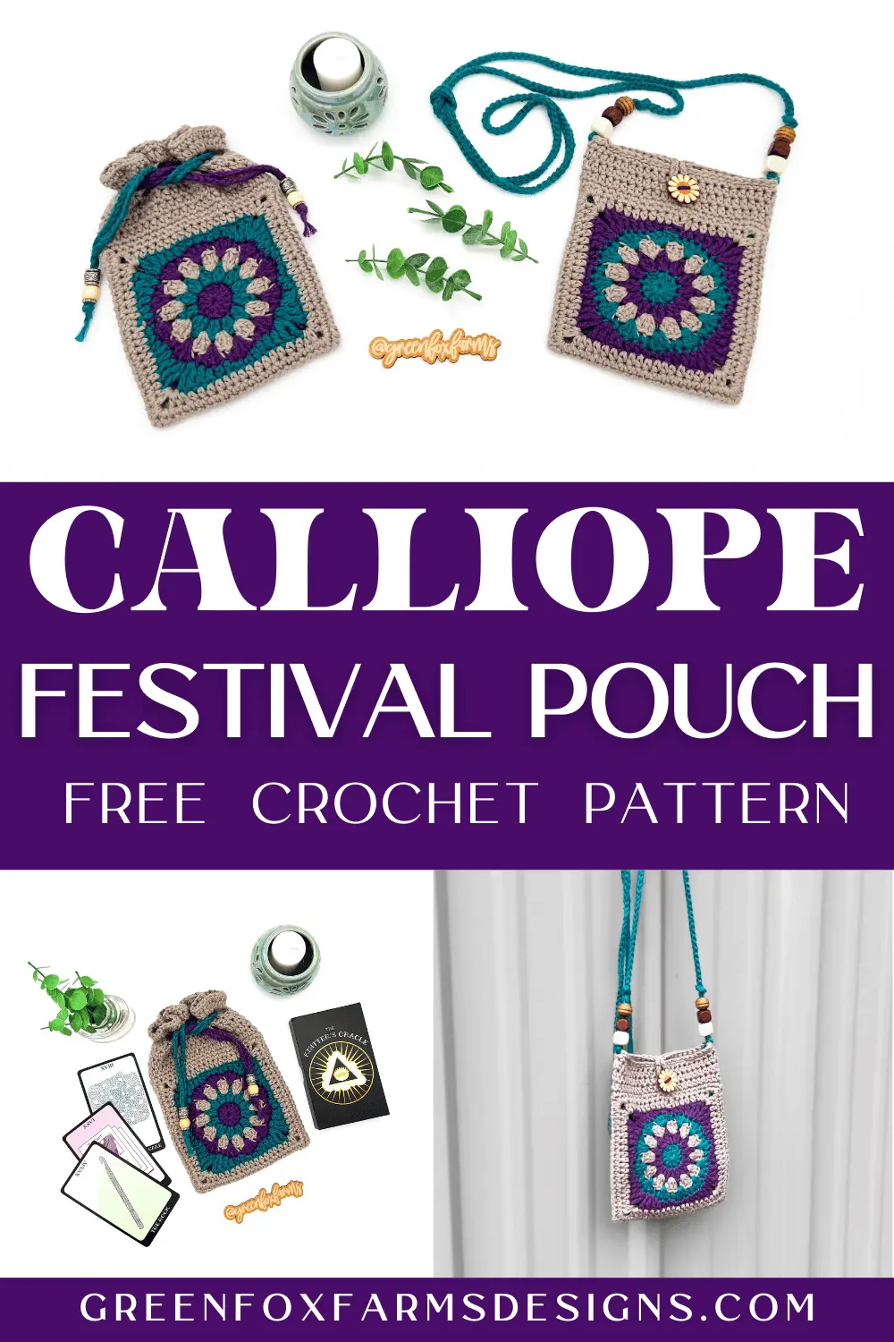 crochet Free Calliope Crochet Crossbody and Drawstring Pouch Pattern Green Fox Farms Designs PIN 5