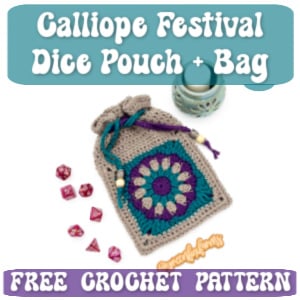 crochet calliope dice pouch TN