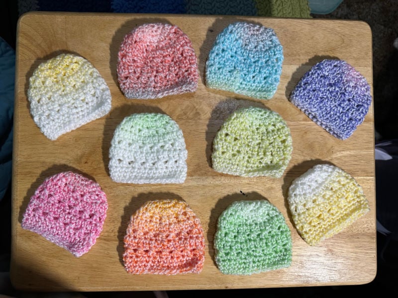 crochet 1 hops preemie hat test Kimberli