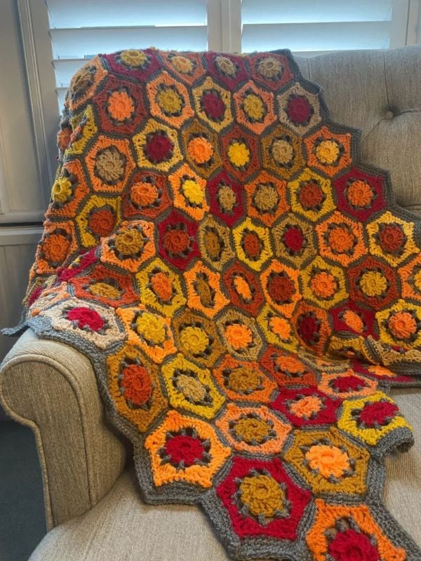 Autumn Fireworks Hexagon Crochet Blanket Pattern by Concrete Gems