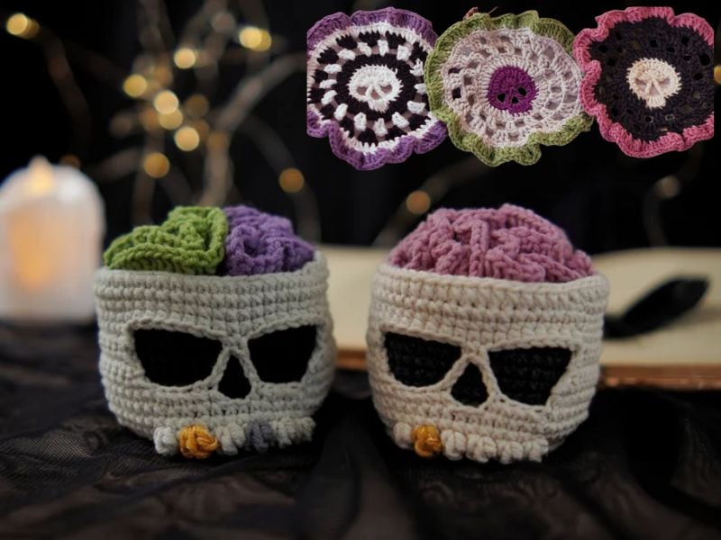 Brainy Skull Coaster Set Crochet Pattern etsy