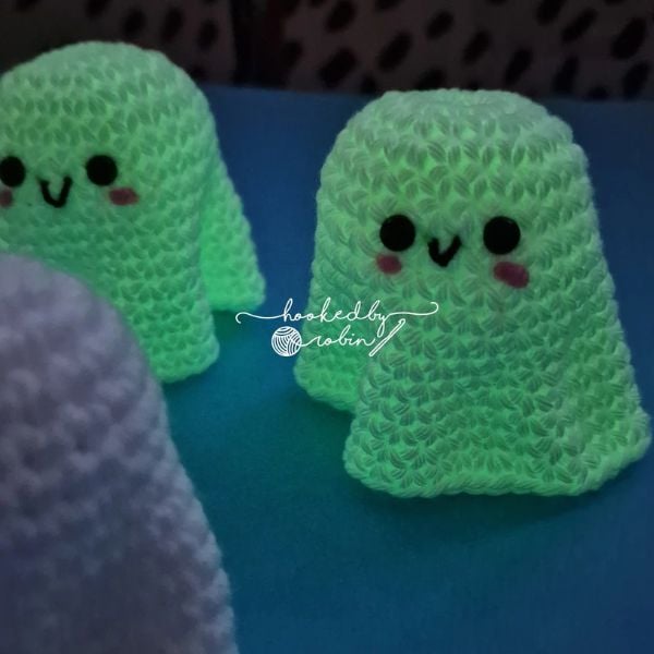 Glow in the Dark Mini Ghost Crochet Pattern by Hooked By Robin