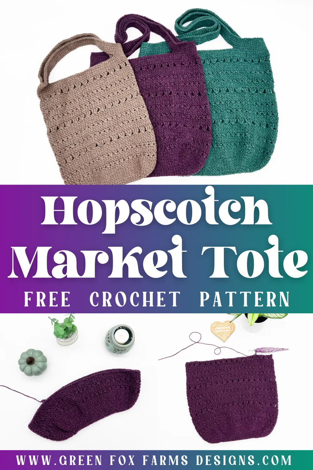 crochet Hopscotch Easy Market Tote Crochet Along Free Pattern Green Fox Farms Designs PIN 1