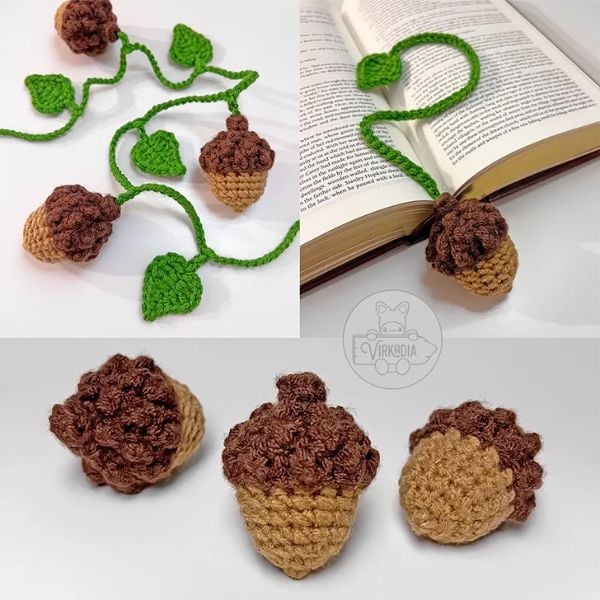 Mini Crochet Acorn Bookmark Garland SeMini Crochet Acorn Bookmark Garland Set Free Pattern Virkadiat Free Pattern Virkadia