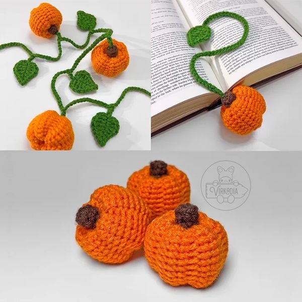 Mini Crochet Pumpkin Bookmark & Garland Set Free Pattern by Virkadia
