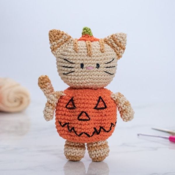Pumpkin Cat Amigurumi Crochet Pattern by Little Crochet Farm