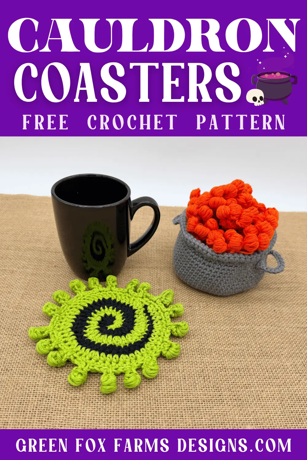 Easy Crochet Cauldron Coasters Pattern - Green Fox Farms Designs - PINS 5 crochet 5