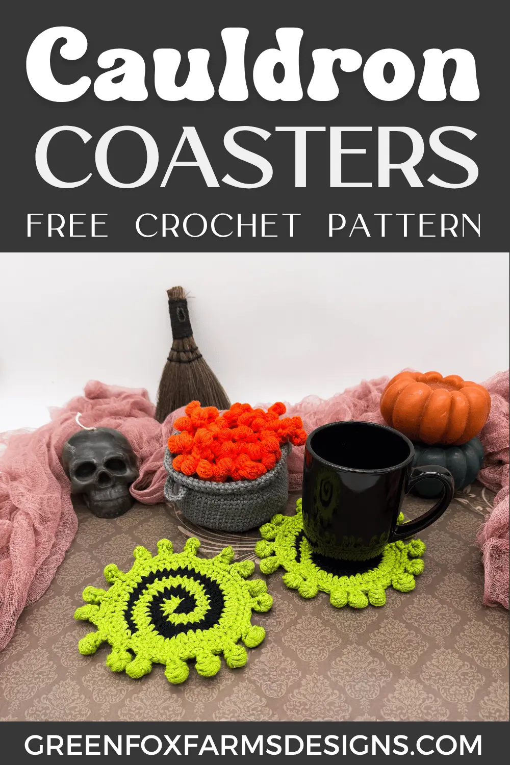 Easy Crochet Cauldron Coasters Pattern - Green Fox Farms Designs - PINS 7 crochet 8