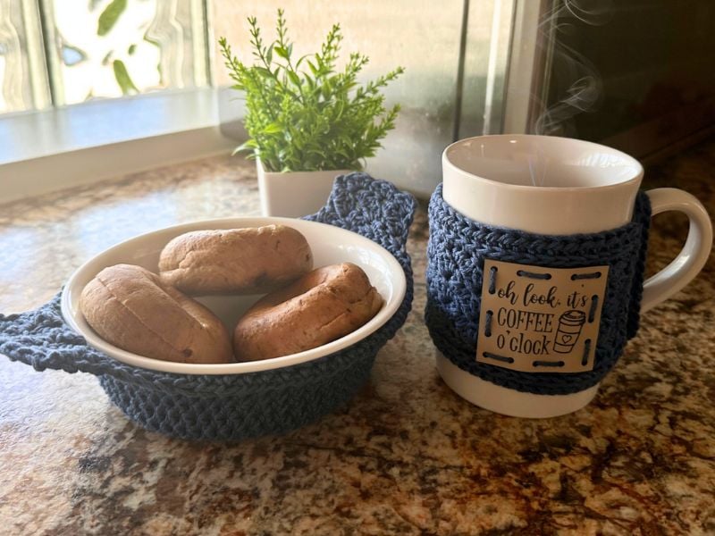 Crochet Cotton Bowl and Mug Cozies by Simply Melenie Jane Crochet Cotton Bowl and Mug Cozies by Simply Melenie Jane