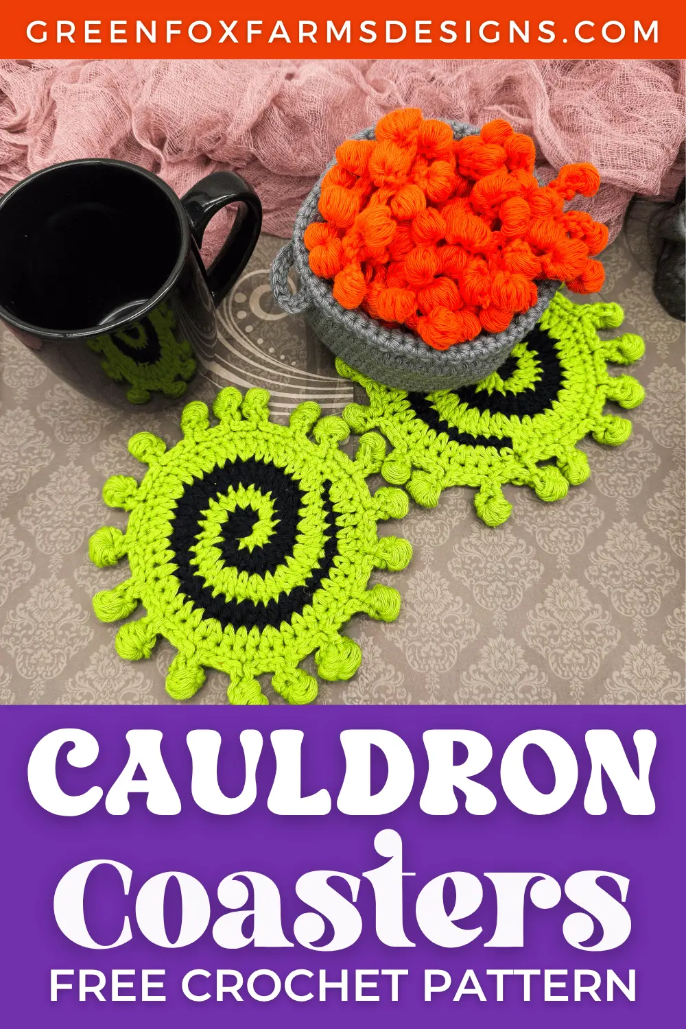 Easy Crochet Cauldron Coasters Pattern - Green Fox Farms Designs - PINS 8 crochet Easy Crochet Cauldron Coasters Pattern Green Fox Farms Designs PINS 8