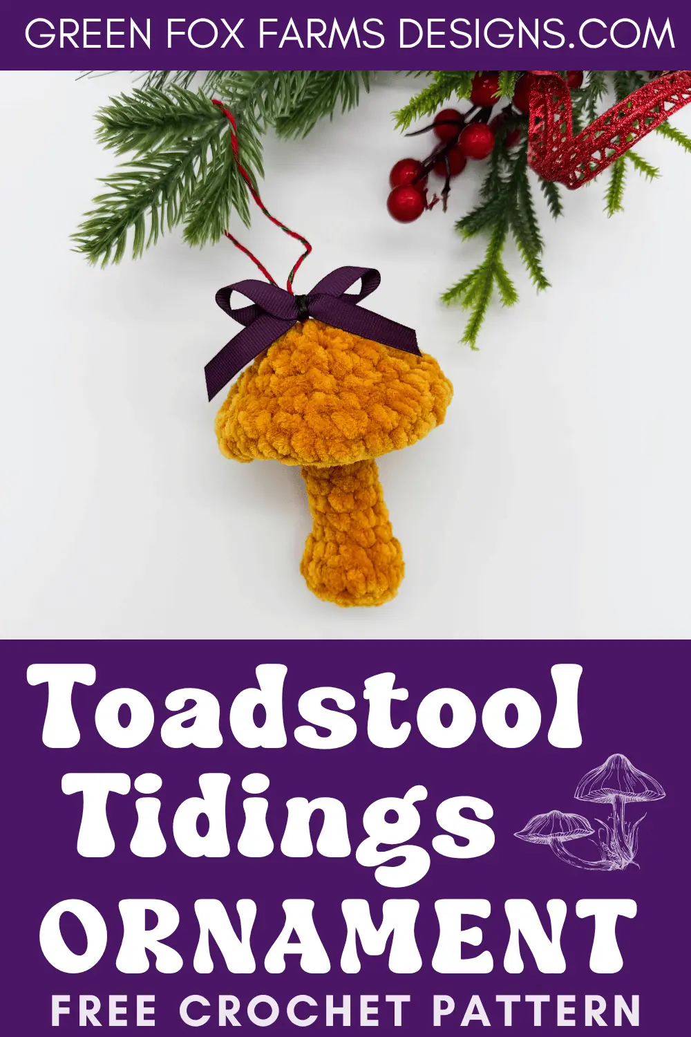 Mushroom Free Crochet Christmas Tree Ornament Pattern - Green Fox Farms Designs - PIN 6 Sweet Stripes Friendship Square Crochet Pattern image with colorful crocheted afghan squares in purple, blue, coral, and mint green by www.greenfoxfarmsdesigns.com