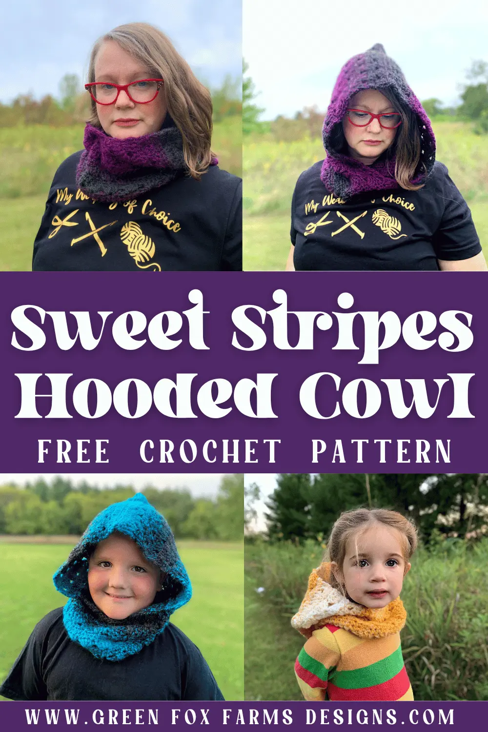 Sweet Stripes Crochet Hooded Cowl Free Pattern - Green Fox Farms Designs - PINS 1 crochet 1