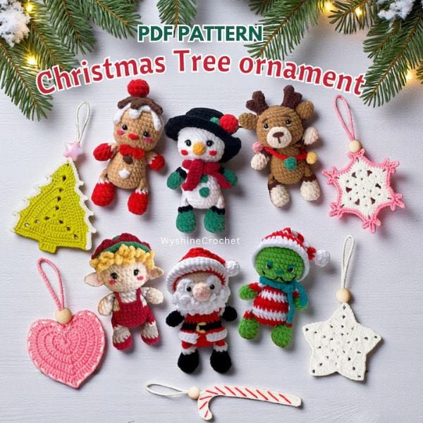 11 Christmas Character Crochet Ornament Pattern Bundle by Wyshine Crochet 1