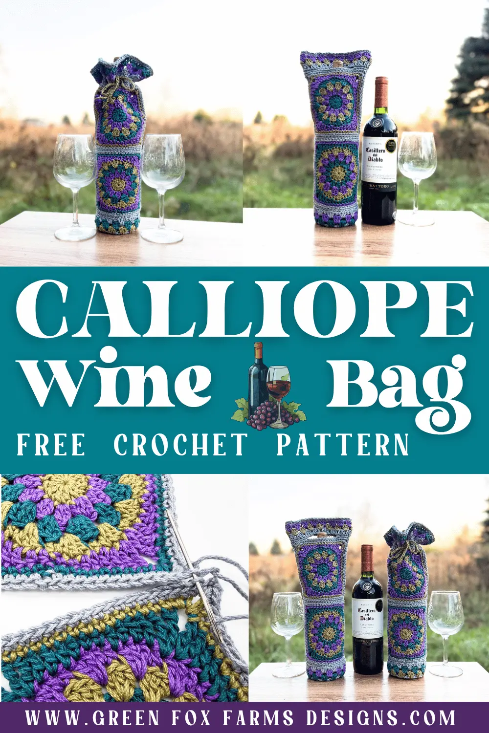 Calliope Crochet Wine Bottle Holder Pattern - Green Fox Farms Designs - PINS1 crochet Calliope Crochet Wine Bottle Holder Pattern Green Fox Farms Designs PINS1
