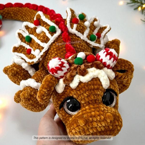 Gingerbread Dragon Plushie Crochet Pattern by Wyshine Crochet 2
