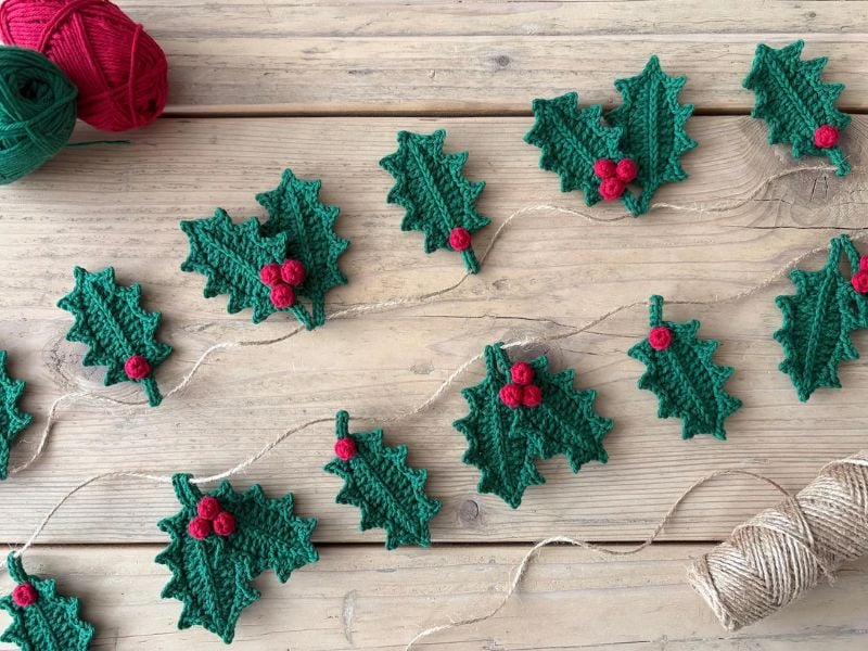 Holly Leaves and Berry Garland by Wild Sunflower Create
