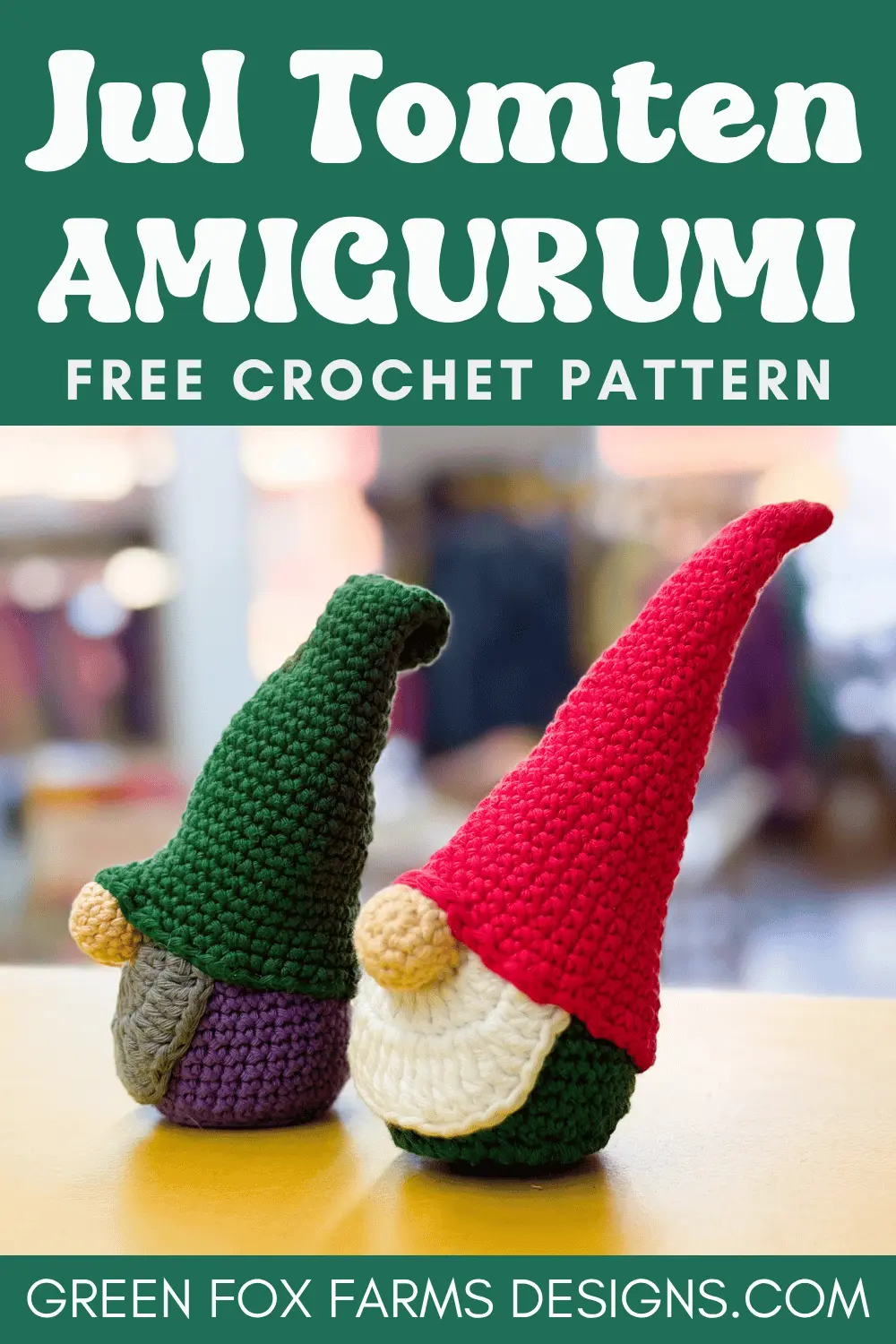Jorik the Jul Tomten Free Crochet Gnome Pattern - Green Fox Farms Designs - PINS 6 Sweet Stripes Friendship Square Crochet Pattern image with colorful crocheted afghan squares in purple, blue, coral, and mint green by www.greenfoxfarmsdesigns.com
