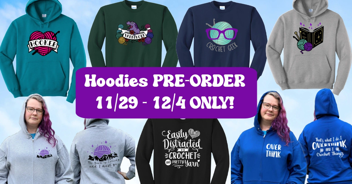crochet hoodies preorder nov 2025 email graphic