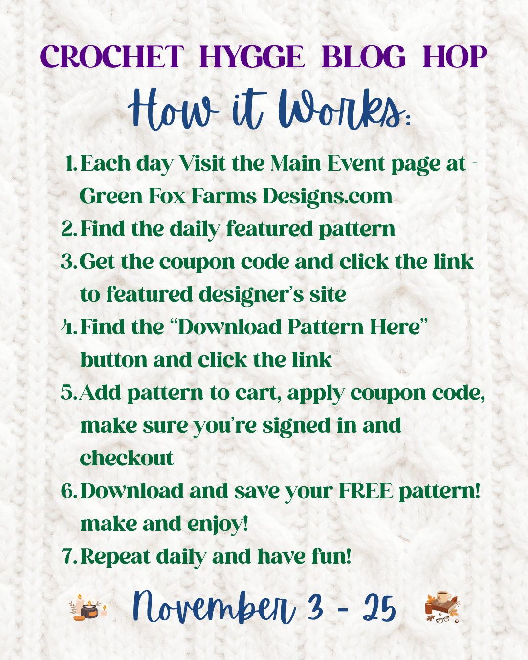 Fathers Day Crochet patterns blog hop how it works informational image