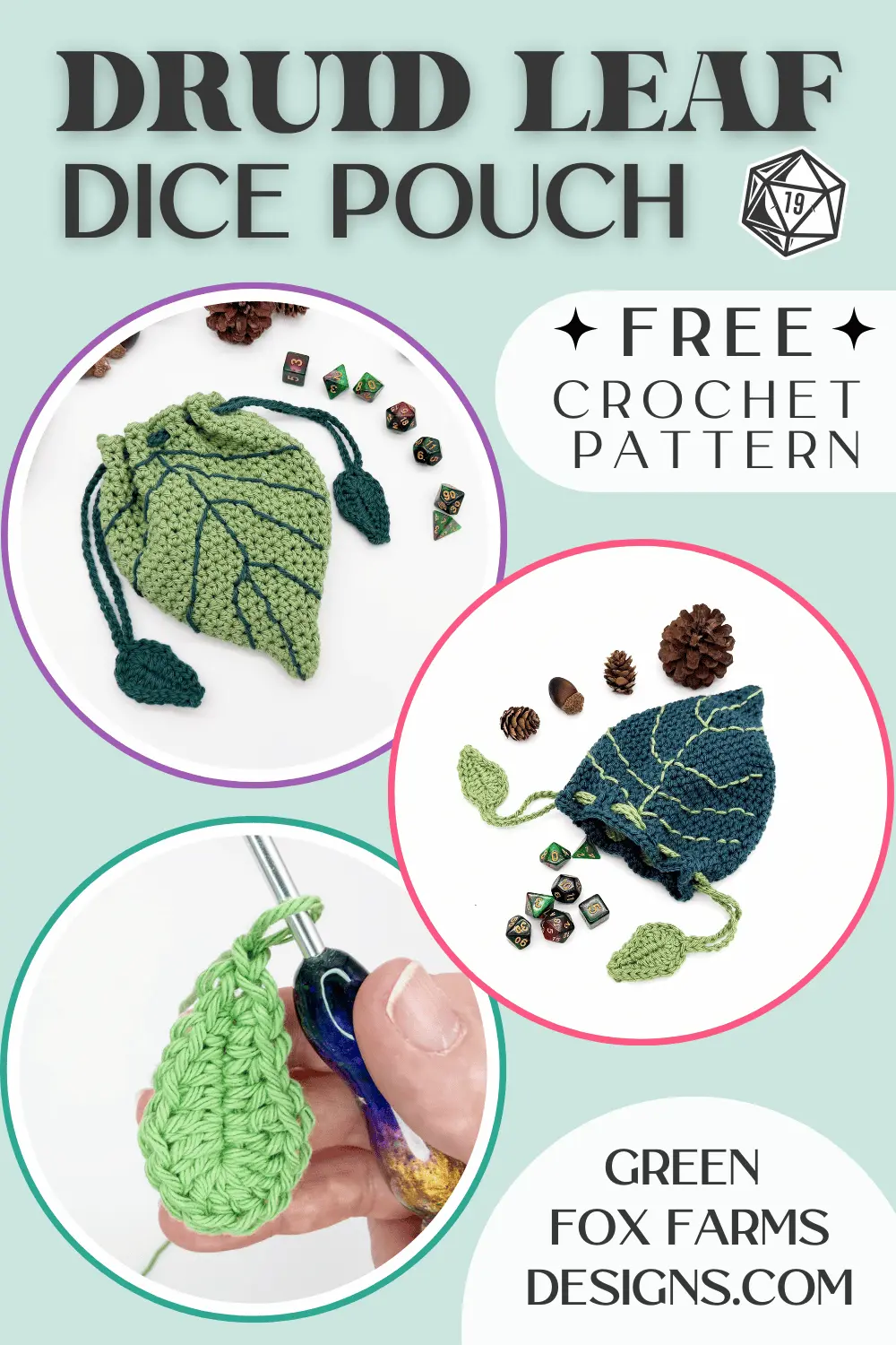 crochet Druid Linden Leaf crochet dice bag pattern PIN 3